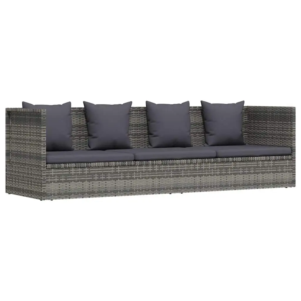 Garden Lounger Bed 200x60cm Grey Poly Rattan Outdoor Patio Sunbed Adjustable
