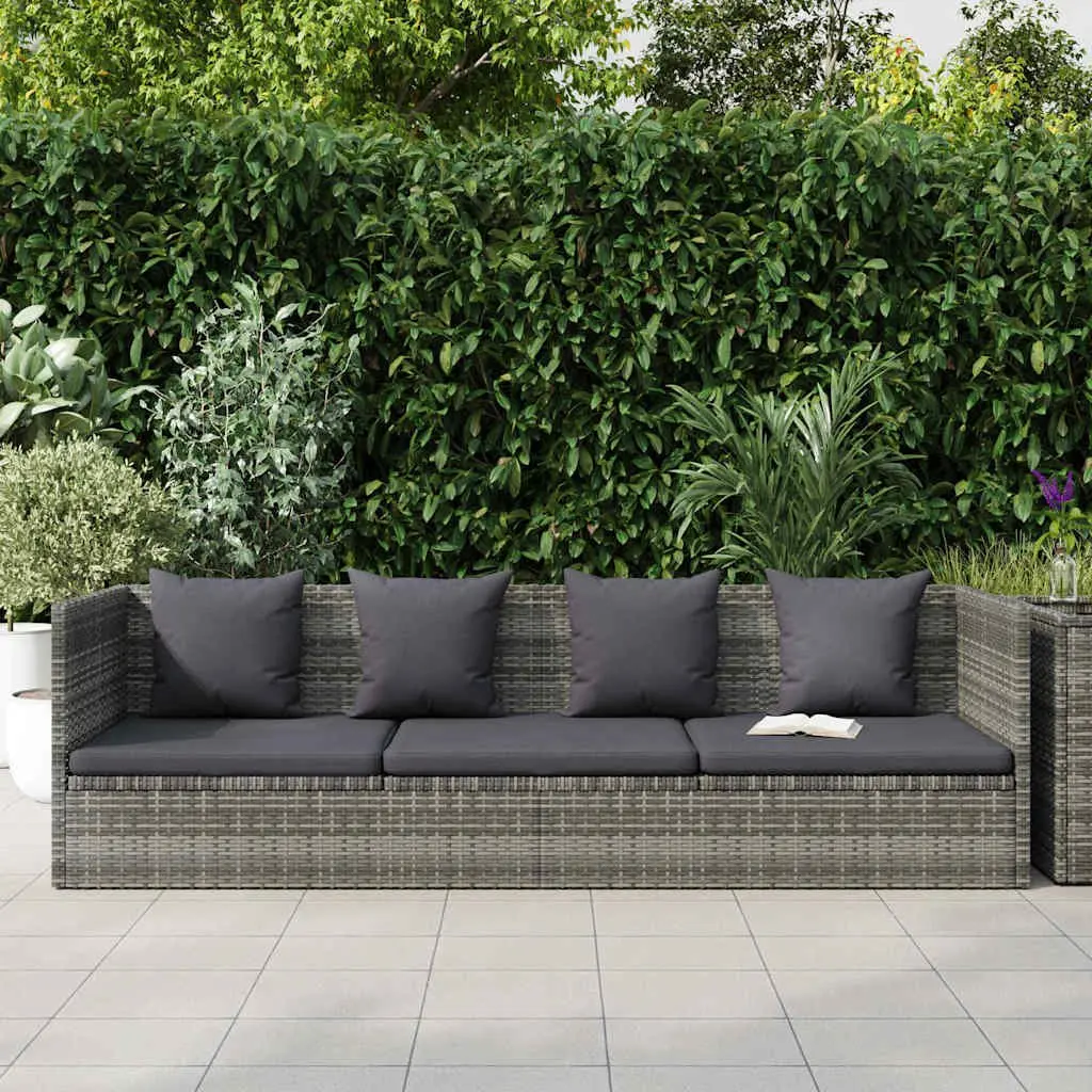Garden Lounger Bed 200x60cm Grey Poly Rattan Outdoor Patio Sunbed Adjustable