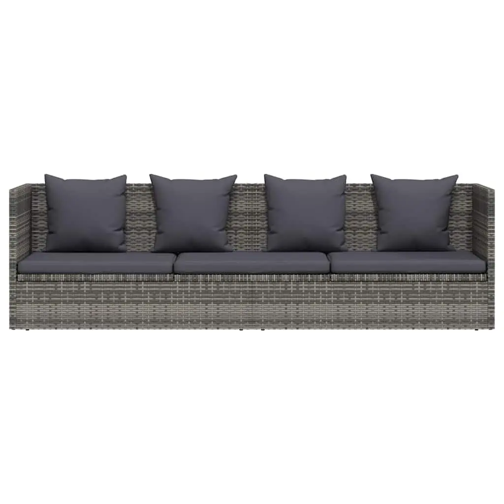 Garden Lounger Bed 200x60cm Grey Poly Rattan Outdoor Patio Sunbed Adjustable