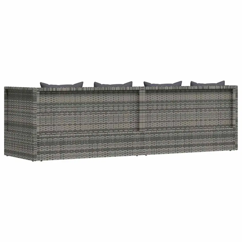 Garden Lounger Bed 200x60cm Grey Poly Rattan Outdoor Patio Sunbed Adjustable