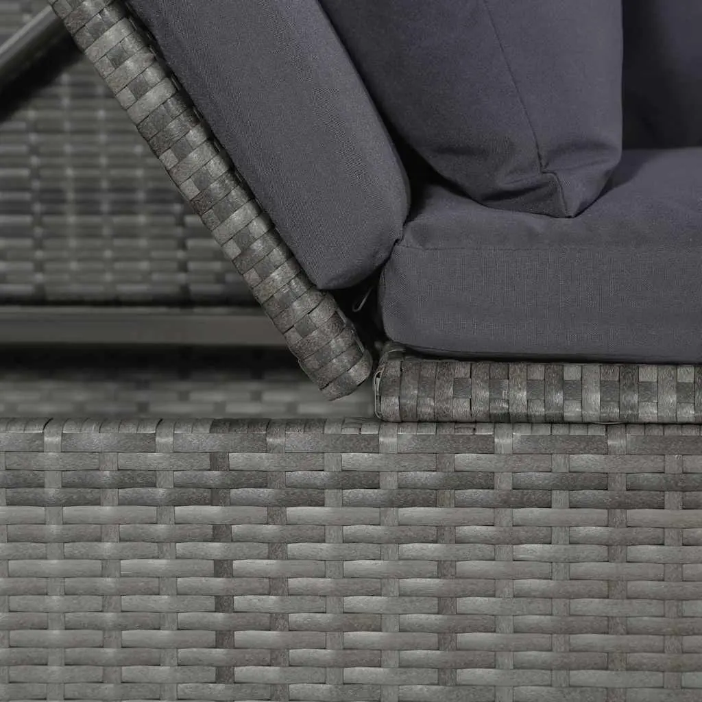 Garden Lounger Bed 200x60cm Grey Poly Rattan Outdoor Patio Sunbed Adjustable