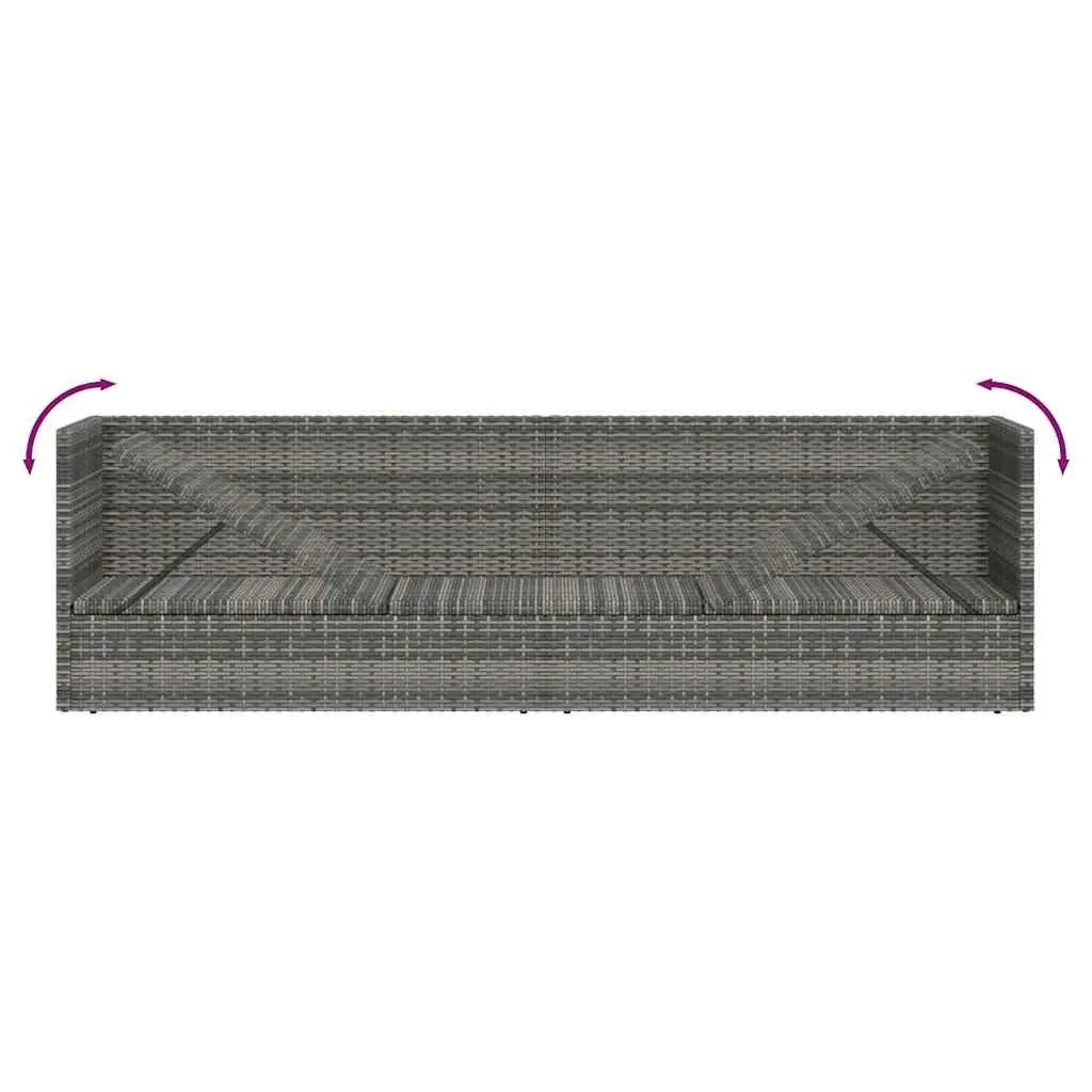 Garden Lounger Bed 200x60cm Grey Poly Rattan Outdoor Patio Sunbed Adjustable