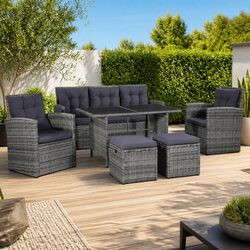 6 Piece Grey Poly Rattan Sofa Set Details