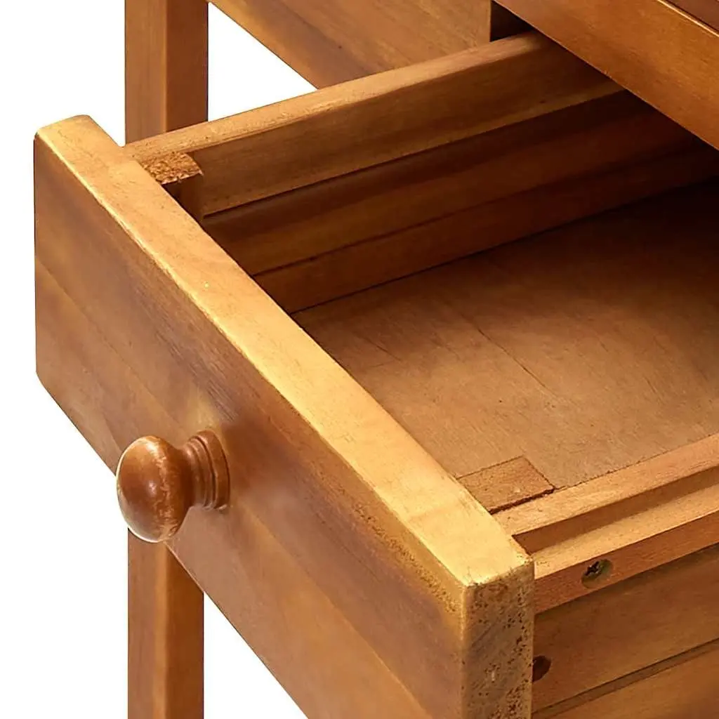 Garden Kitchen Trolley Serving Cart Solid Wood Storage Drawer Shelf Hooks Wheels