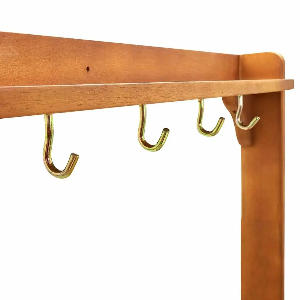 Garden Kitchen Trolley Serving Cart Solid Wood Storage Drawer Shelf Hooks Wheels