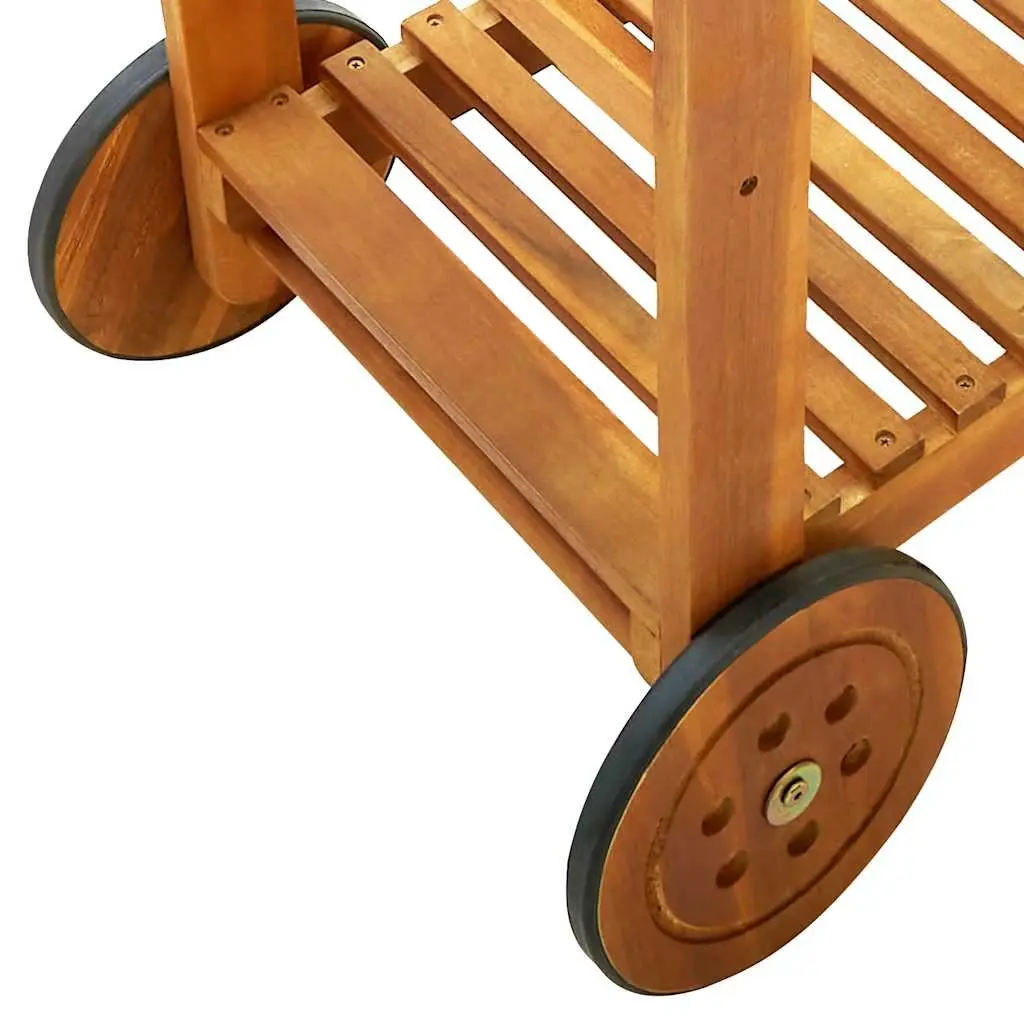 Garden Kitchen Trolley Serving Cart Solid Wood Storage Drawer Shelf Hooks Wheels