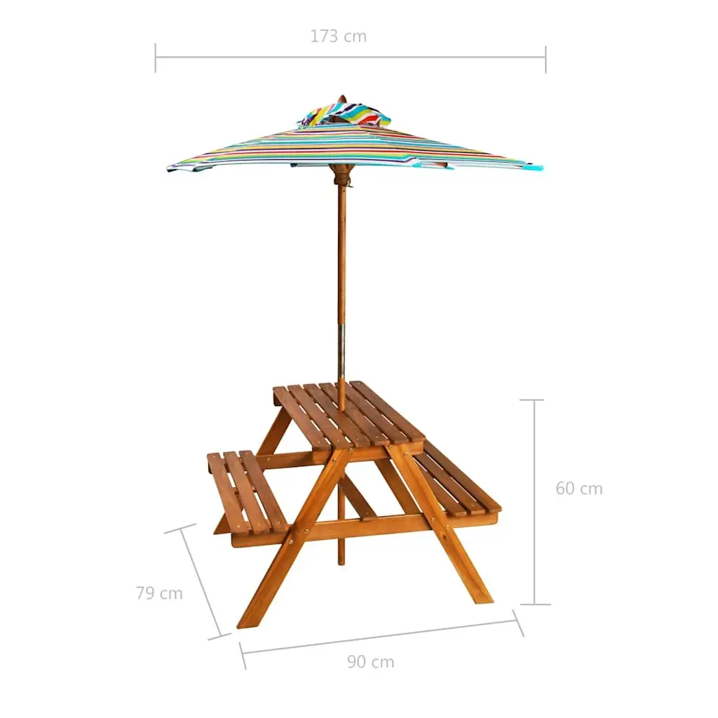 Kids Picnic Table with Benches and Parasol Outdoor Furniture Set Garden