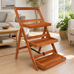 3-Tier Plant Stand Wooden Shelf Display Rack Foldable Garden Home Decor Brown
