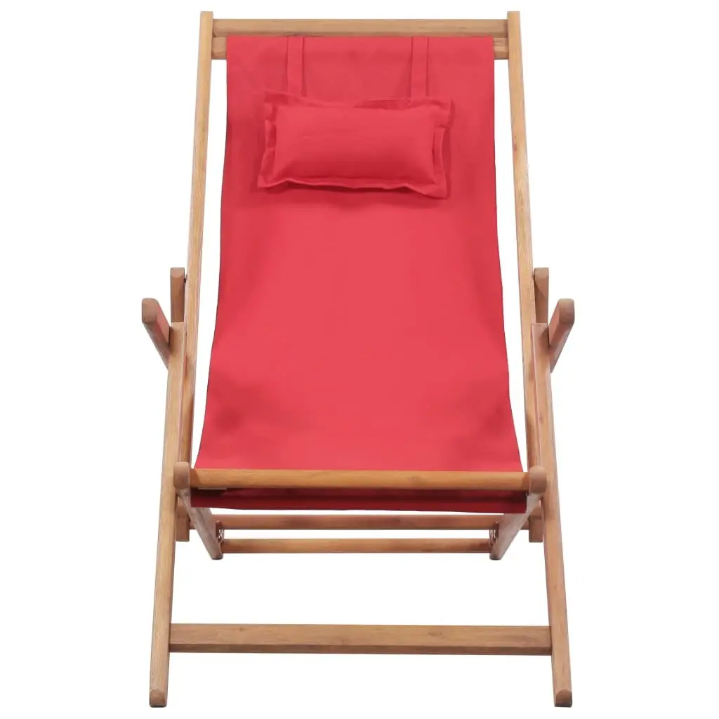 Folding Beach Chair Outdoor Garden Patio Reclining Red Wooden Frame