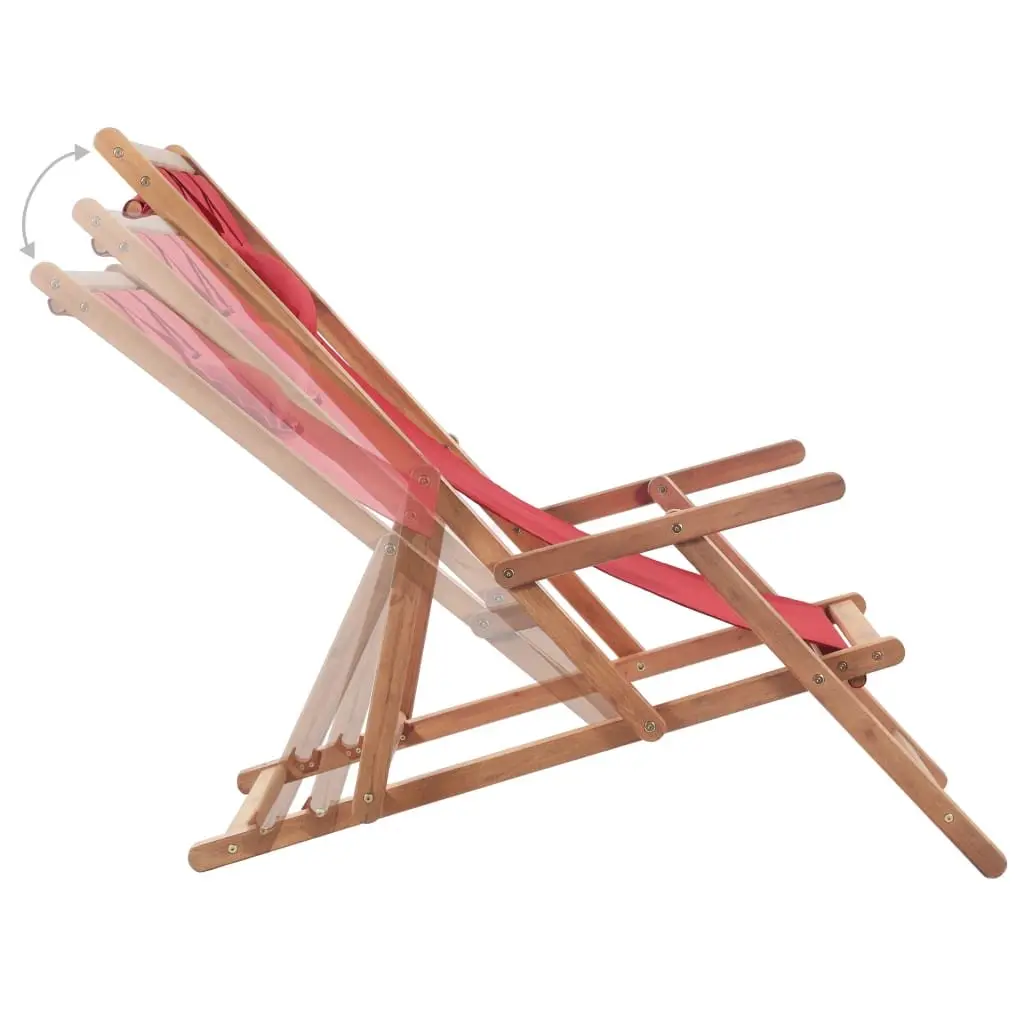 Folding Beach Chair Outdoor Garden Patio Reclining Red Wooden Frame