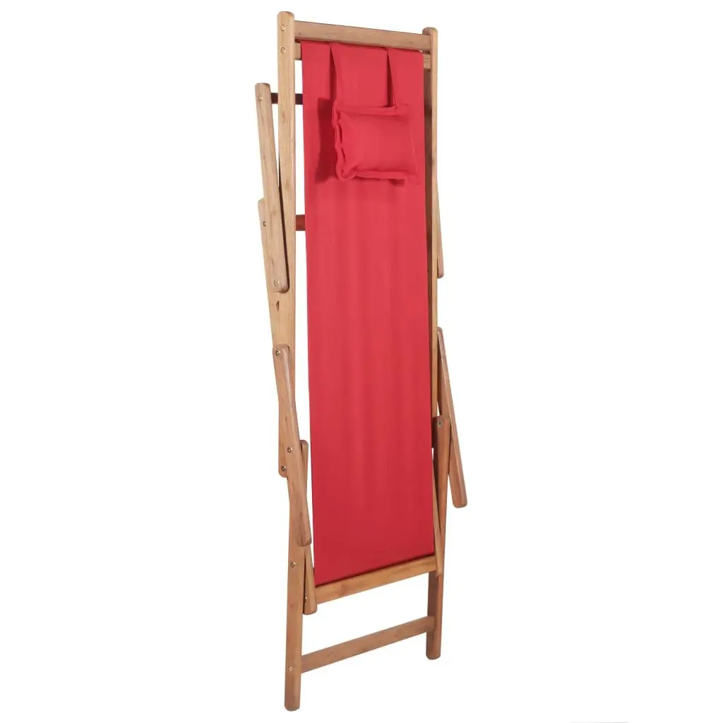 Folding Beach Chair Outdoor Garden Patio Reclining Red Wooden Frame