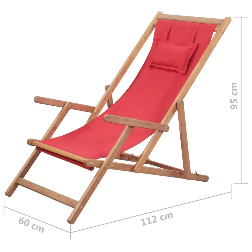 Folding Beach Chair Outdoor Garden Patio Reclining Red Wooden Frame