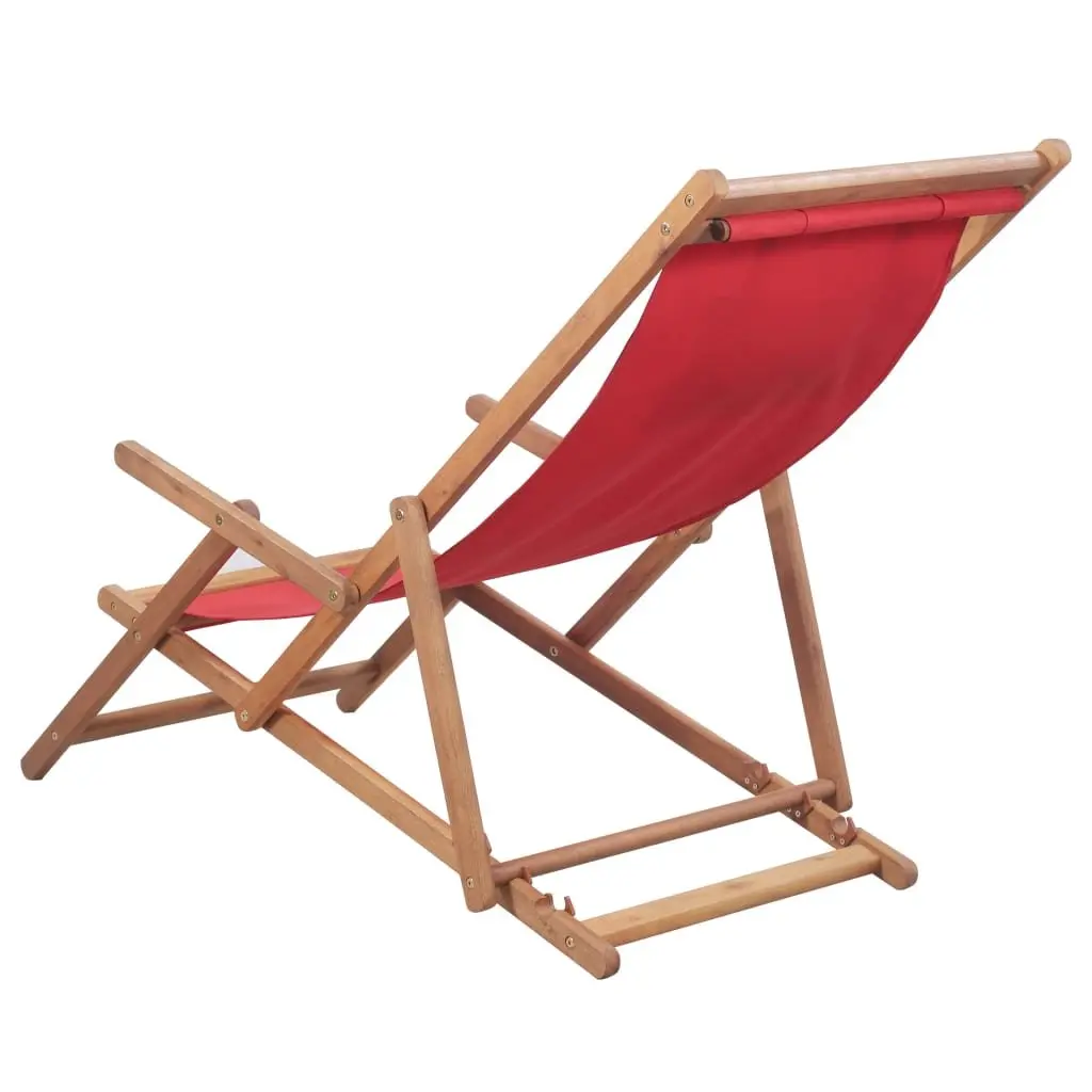 Folding Beach Chair Outdoor Garden Patio Reclining Red Wooden Frame