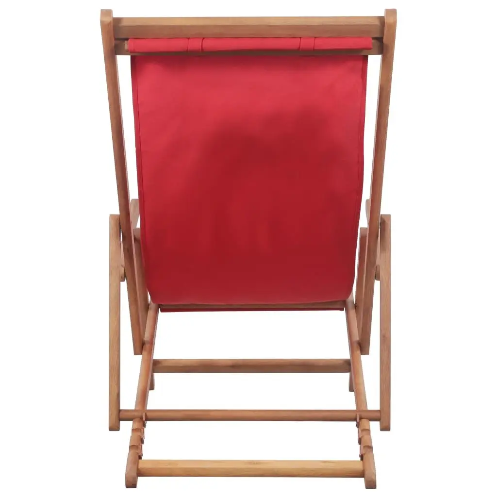 Folding Beach Chair Outdoor Garden Patio Reclining Red Wooden Frame