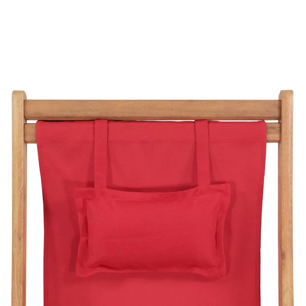 Folding Beach Chair Outdoor Garden Patio Reclining Red Wooden Frame