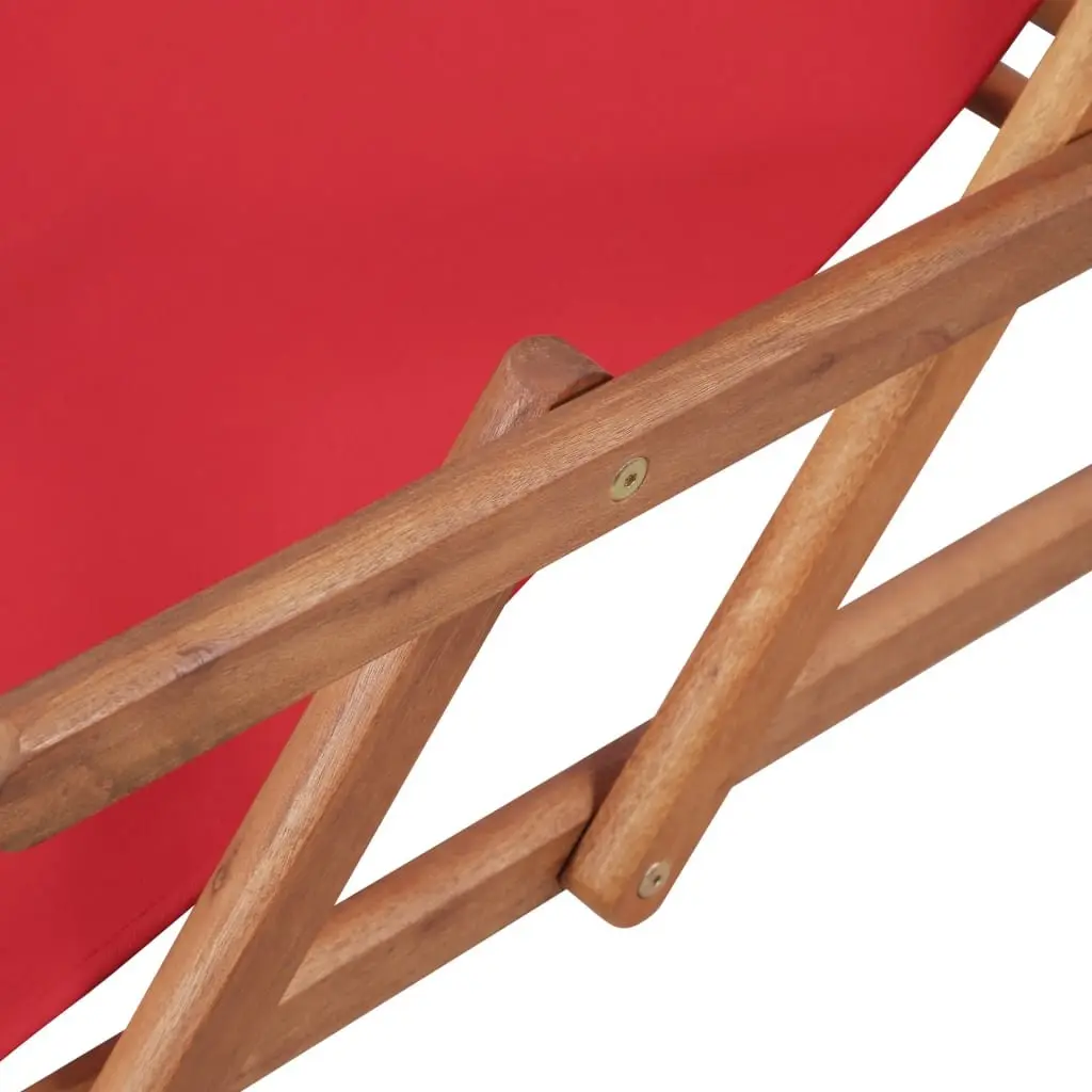 Folding Beach Chair Outdoor Garden Patio Reclining Red Wooden Frame