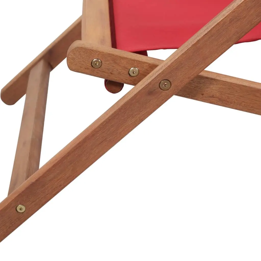 Folding Beach Chair Outdoor Garden Patio Reclining Red Wooden Frame