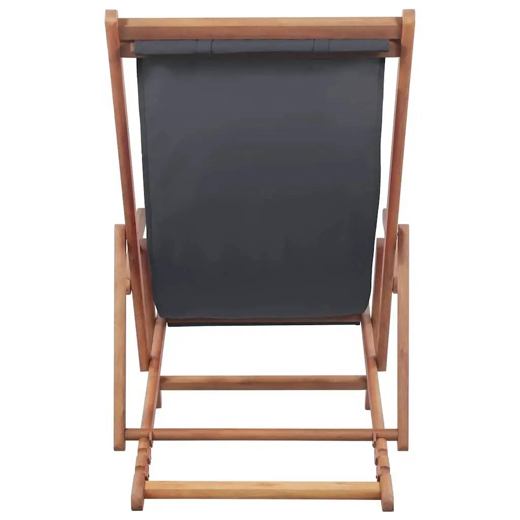 Folding Beach Chair Grey Wooden Frame Reclining Garden Outdoor Seating Patio