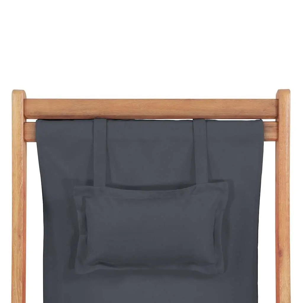 Folding Beach Chair Grey Wooden Frame Reclining Garden Outdoor Seating Patio