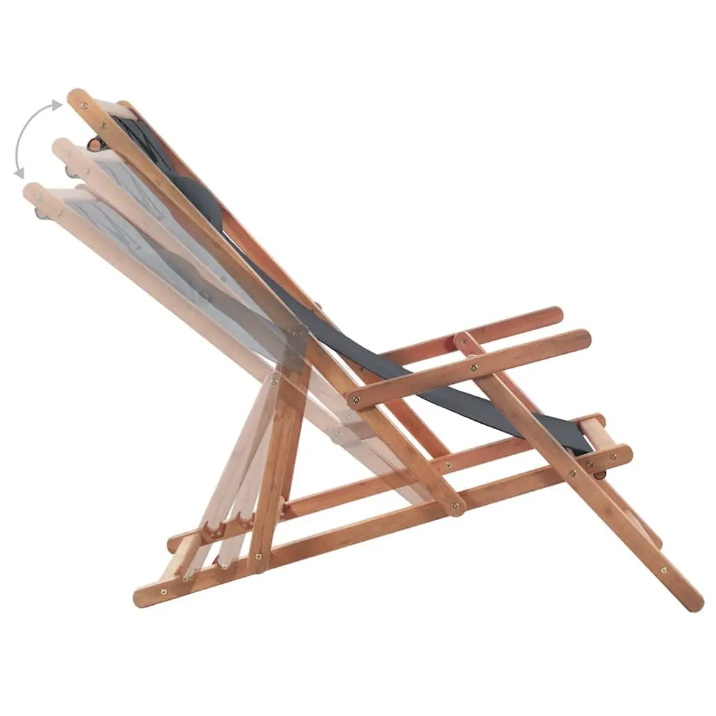 Folding Beach Chair Grey Wooden Frame Reclining Garden Outdoor Seating Patio