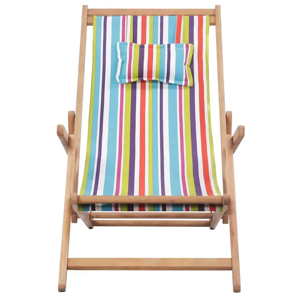 Folding Beach Chair Outdoor Garden Patio Multicolour Wooden Frame 3 Reclining Positions