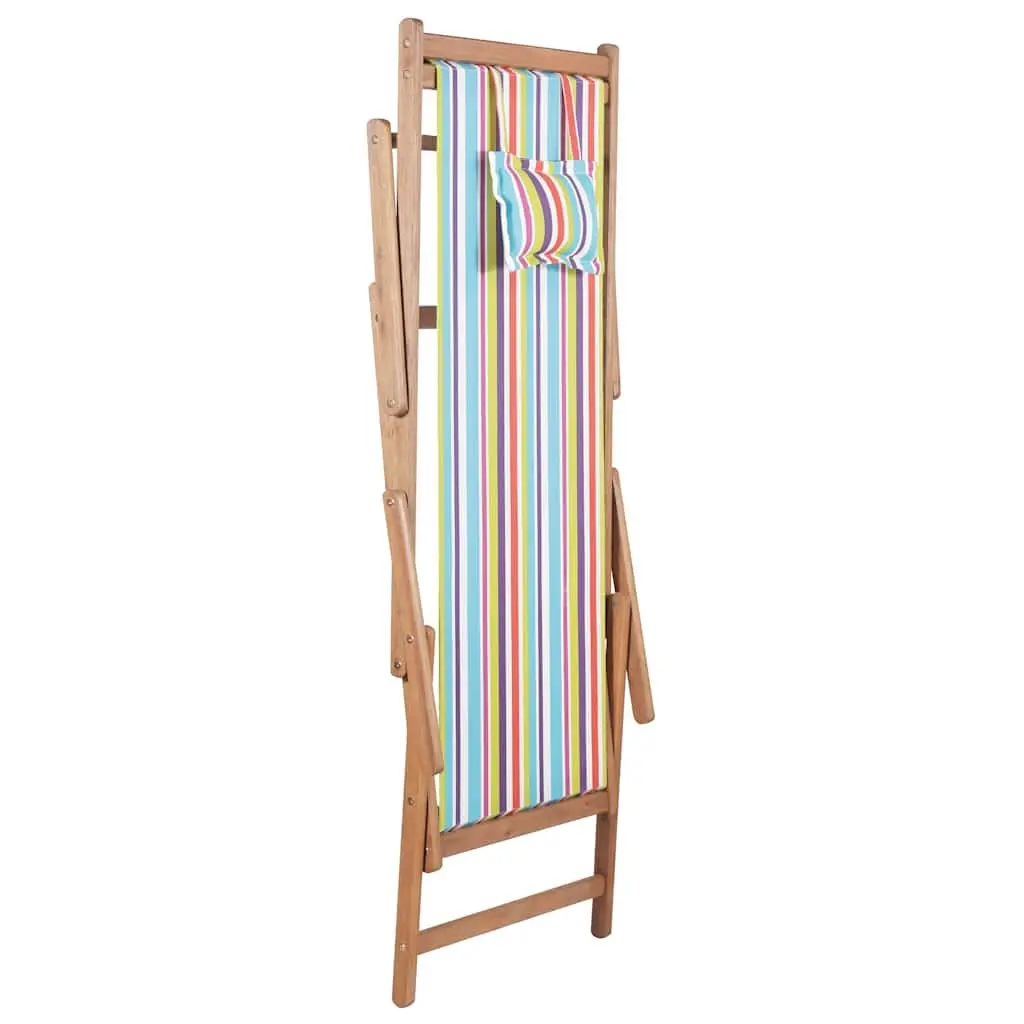 Folding Beach Chair Outdoor Garden Patio Multicolour Wooden Frame 3 Reclining Positions