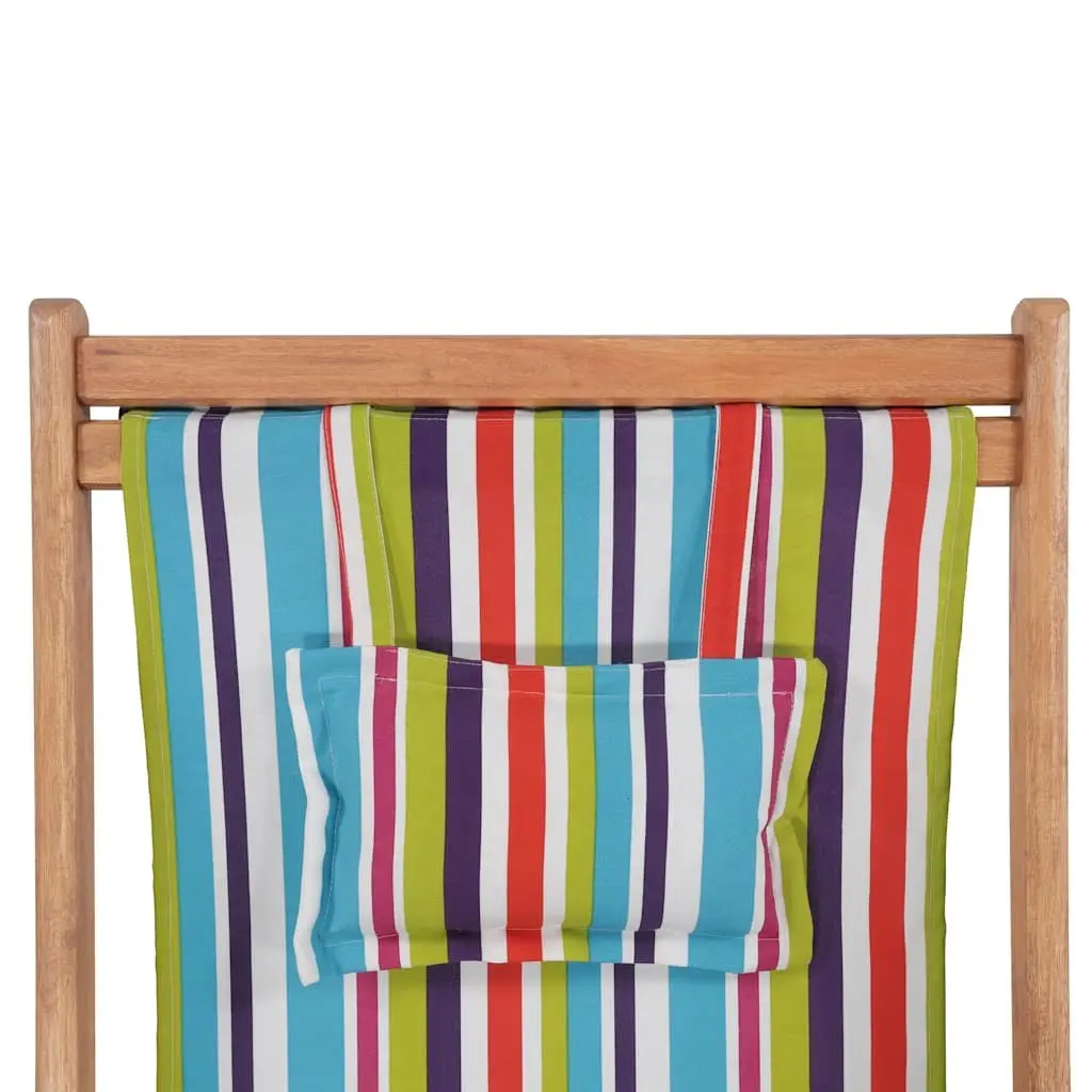 Folding Beach Chair Outdoor Garden Patio Multicolour Wooden Frame 3 Reclining Positions