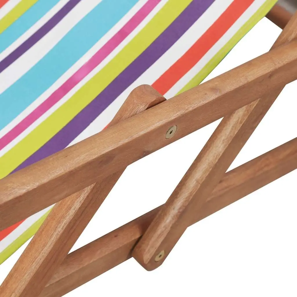 Folding Beach Chair Outdoor Garden Patio Multicolour Wooden Frame 3 Reclining Positions