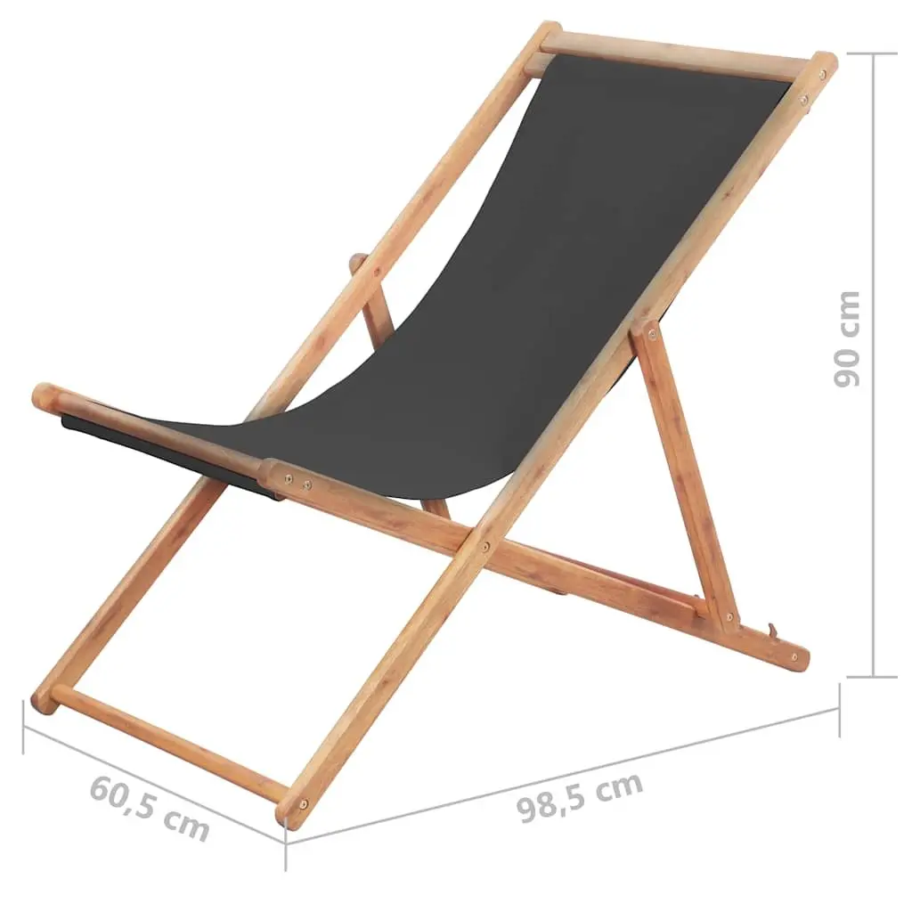 Folding Beach Chair Outdoor Garden Patio Grey Wooden Frame