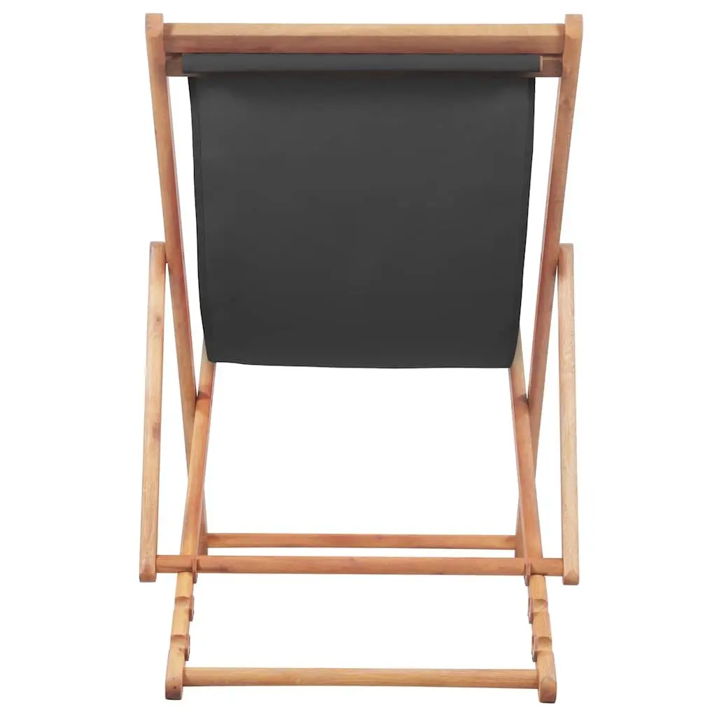 Folding Beach Chair Outdoor Garden Patio Grey Wooden Frame
