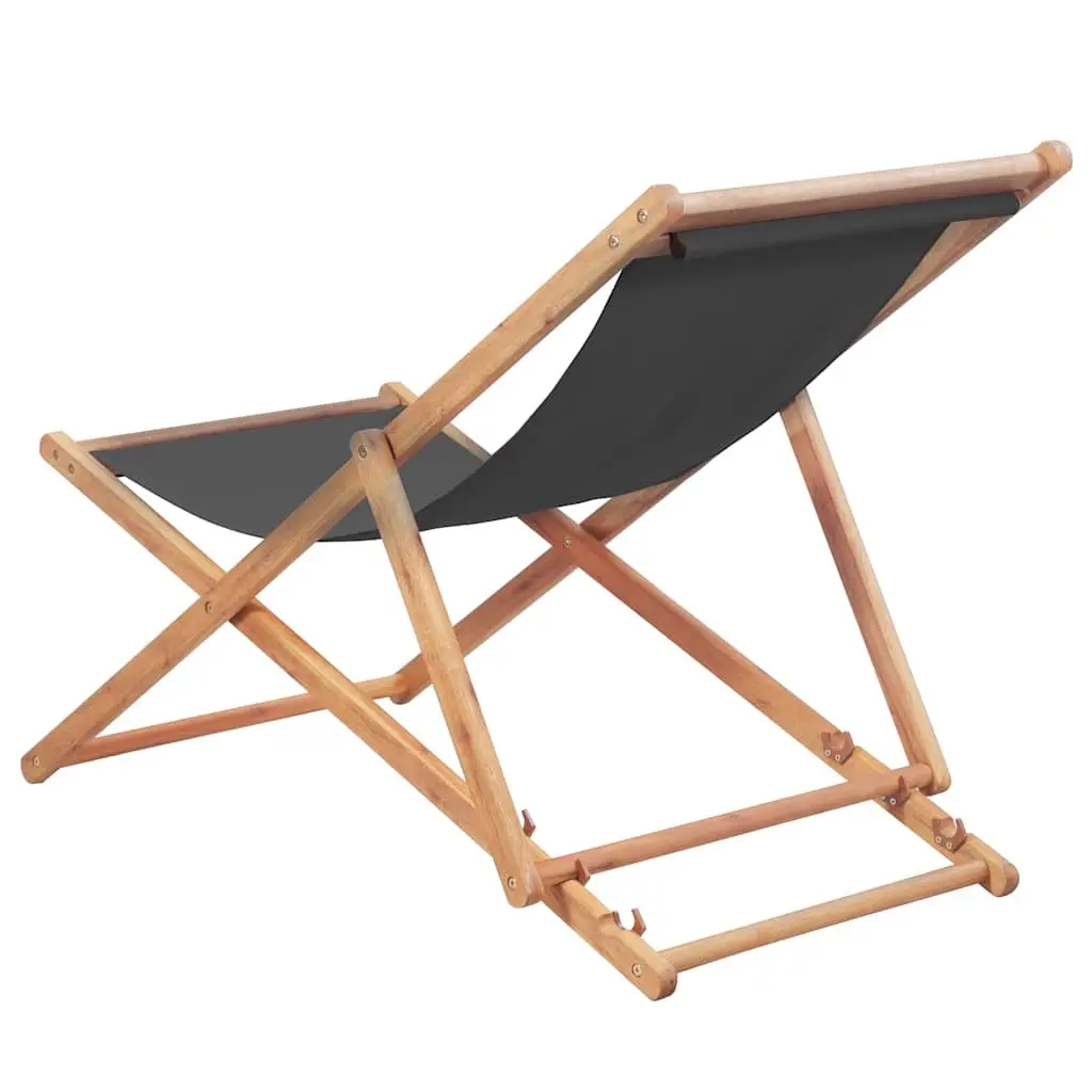 Folding Beach Chair Outdoor Garden Patio Grey Wooden Frame