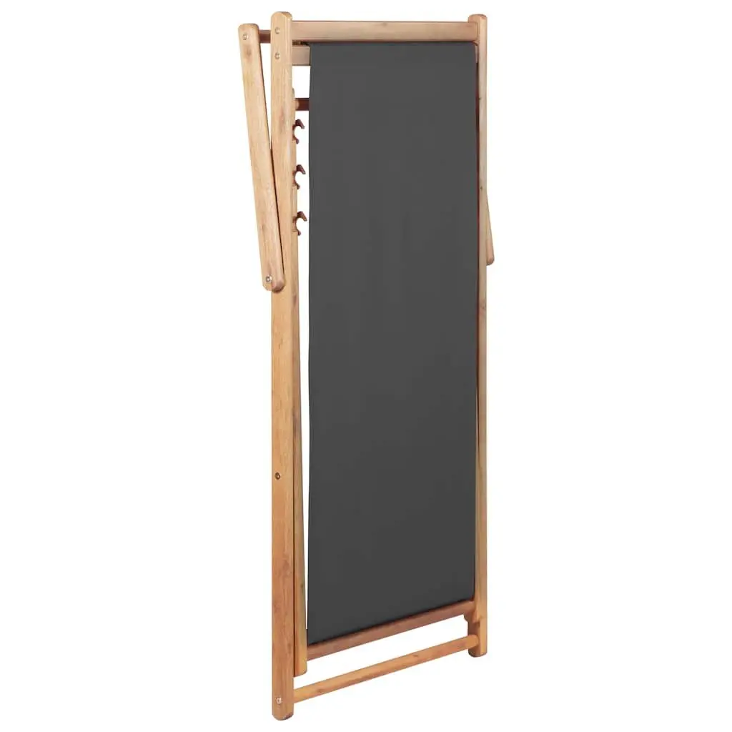 Folding Beach Chair Outdoor Garden Patio Grey Wooden Frame