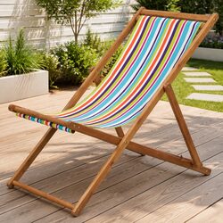 Folding Beach Chair Wooden Frame Multicolour Outdoor Garden Patio Lounge