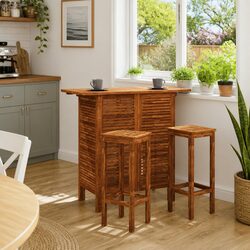 3-Piece Bar Set: 1 Table & 2 Chairs in Brown Acacia