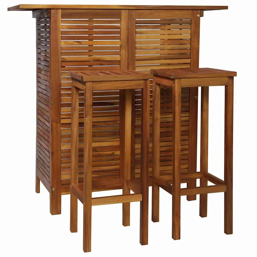 Wooden Bar Set 3 Pieces Indoor Outdoor Brown Acacia Table and Chairs
