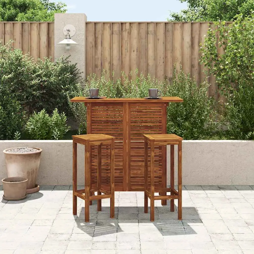 Wooden Bar Set 3 Pieces Indoor Outdoor Brown Acacia Table and Chairs