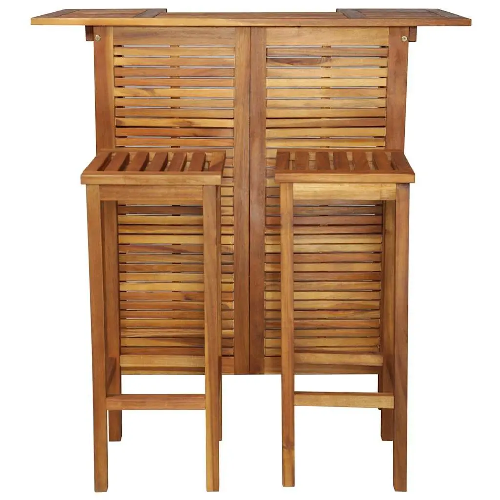 Wooden Bar Set 3 Pieces Indoor Outdoor Brown Acacia Table and Chairs