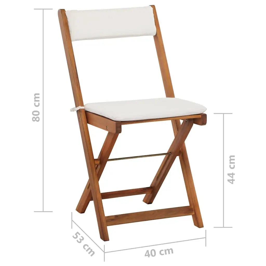 3 Piece Folding Bistro Set with Cushions Solid Acacia Wood Garden Patio