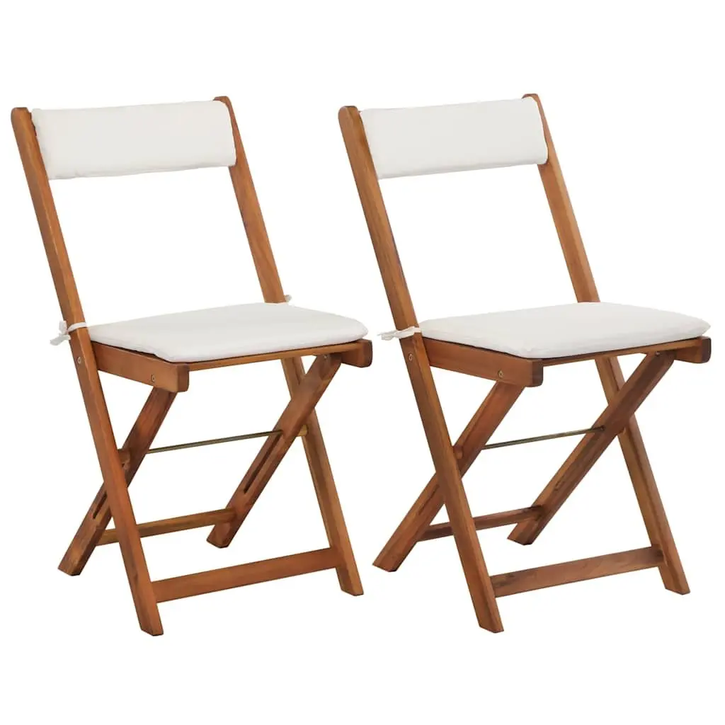 3 Piece Folding Bistro Set with Cushions Solid Acacia Wood Garden Patio