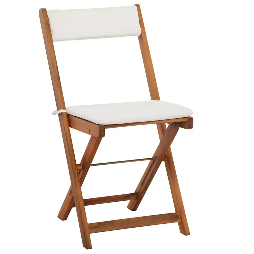 3 Piece Folding Bistro Set with Cushions Solid Acacia Wood Garden Patio