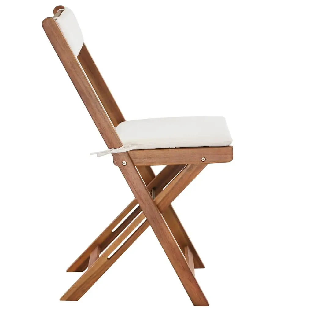 3 Piece Folding Bistro Set with Cushions Solid Acacia Wood Garden Patio