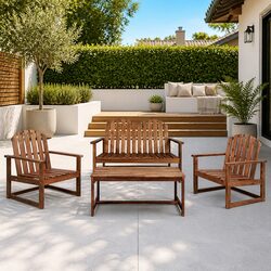 Outdoor Lounge Set 4 Piece Brown Wood Sofa Bench Chairs Garden Patio Furniture