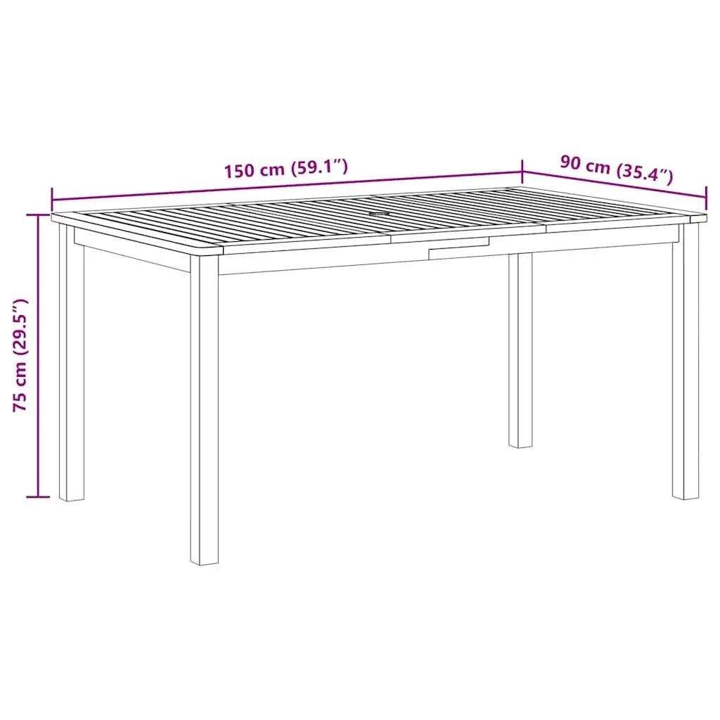 Outdoor Dining Table for Patio Garden 150x90x74cm