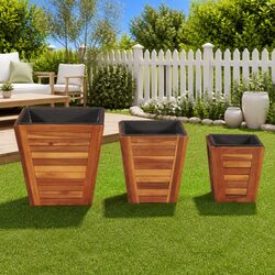 Garden Raised Bed Set 3 Pieces Square Wooden Planter Pots Outdoor Plant