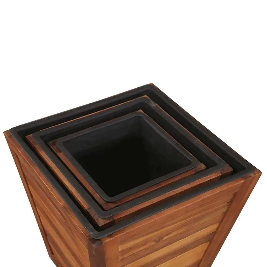 Garden Raised Bed Set Outdoor Plant 3 Pieces Square Wooden Planter Pots