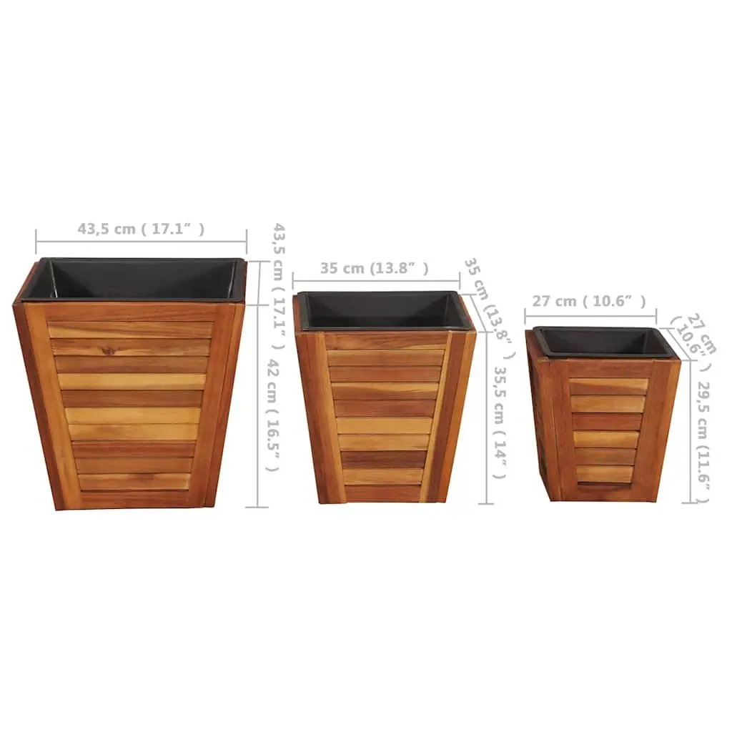 Garden Raised Bed Set Outdoor Plant 3 Pieces Square Wooden Planter Pots