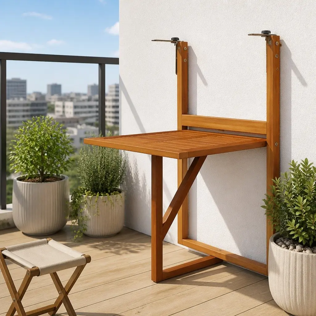 Hanging Balcony Table Folding Outdoor Patio Coffee Deck Railing 64.5x44x80 cm