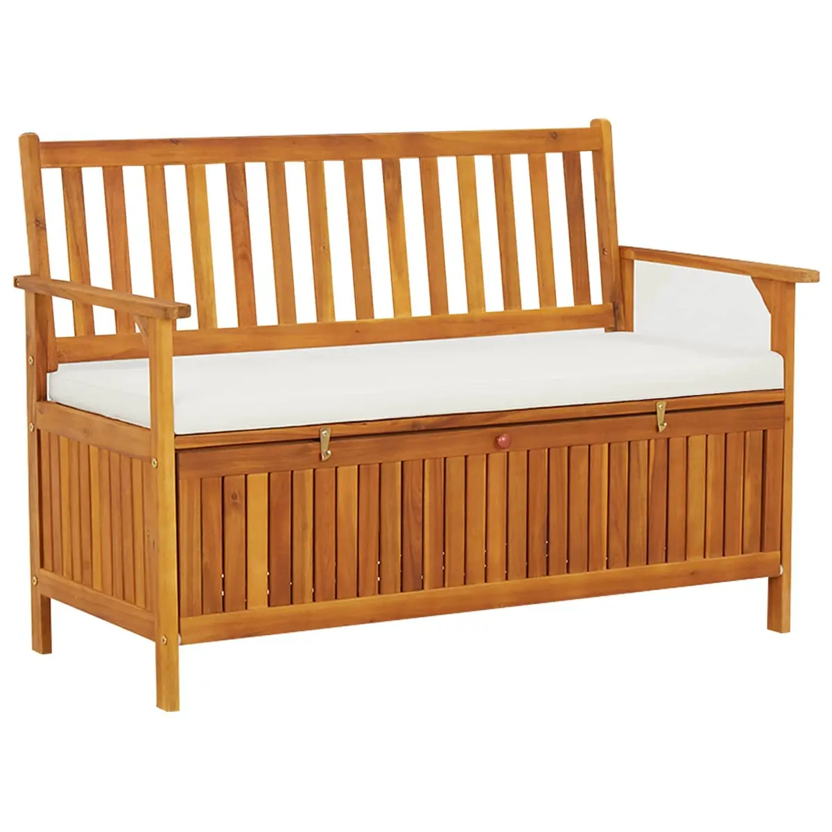 Outdoor Storage Bench Solid Wood Garden Seating with Backrest Armrests Cushion