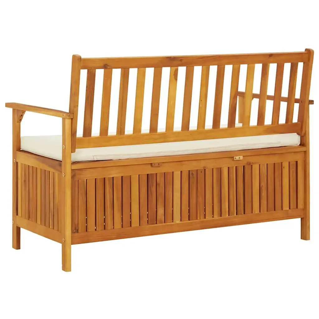 Outdoor Storage Bench Solid Wood Garden Seating with Backrest Armrests Cushion