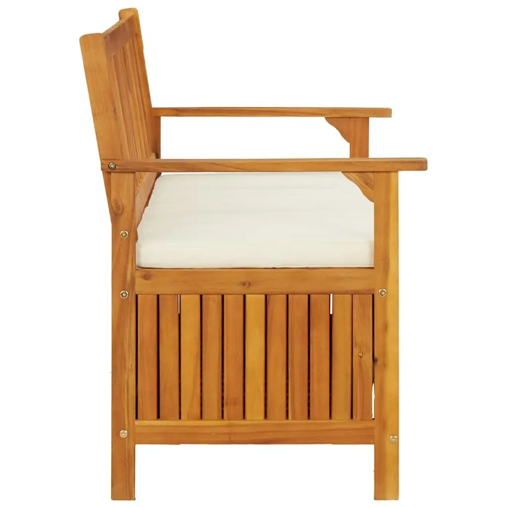 Outdoor Storage Bench Solid Wood Garden Seating with Backrest Armrests Cushion
